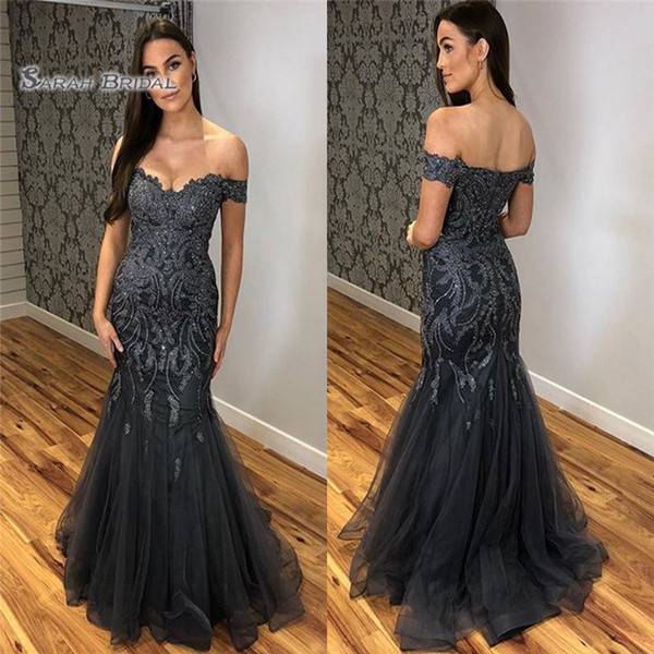 Mermaid Off Shoulder Zipper Appliques Sweep Train Sleeveless High End Quality Evening Party Dress Hot Sales