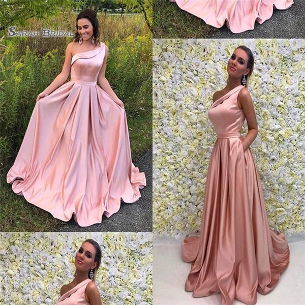 Prom Dresses One Shoulder Pockets Sweep Train High End Quality Evening Party Dress Hot Sales