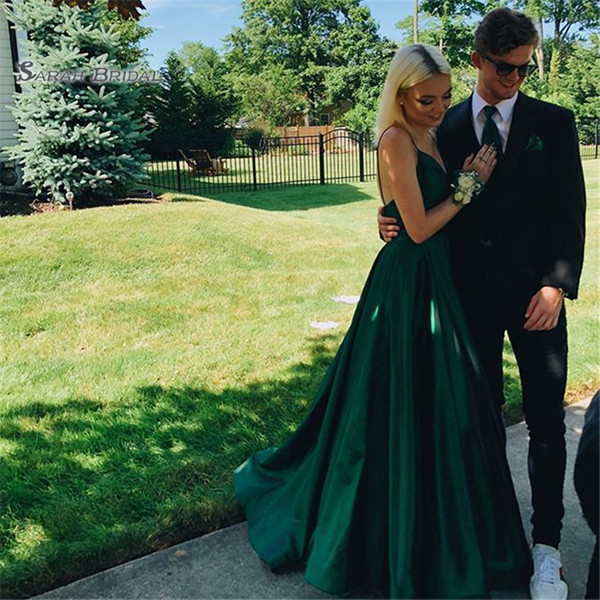 Generous Green Spaghetti Backless Taffeta Prom Dresses Sleeveless High End Quality Evening Party Dress Hot Sales