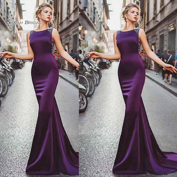 Jewel Sweep Satin Mermaid Prom Dresses Vestidos De Festa Evening Wear In Stock Hot Sales High-end Occasion Dress