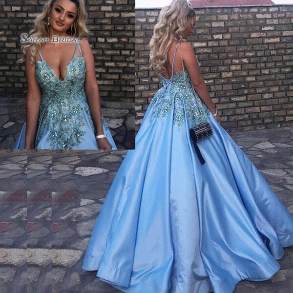 Princess Appliques Beads Backless V-neck Prom Dresses Evening Wear In Stock Hot Sales High-end Occasion Dress