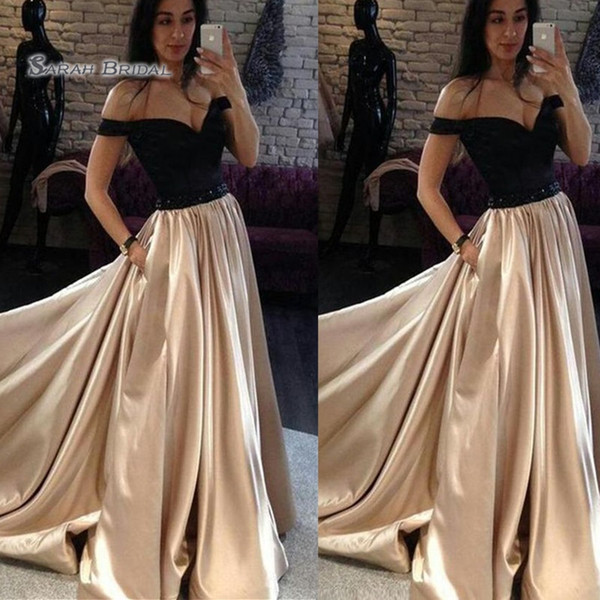 Off Shoulder Satin Pockets Prom Party Dresses Evening Wear In Stock Hot Sales High-end Occasion Dress