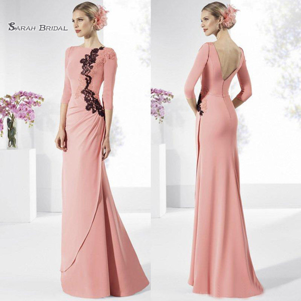 Modest Lace Appliqued Mother of the Bride Dresses Long Sleeves Backless Wedding Guest Dress Floor Length Formal Gowns