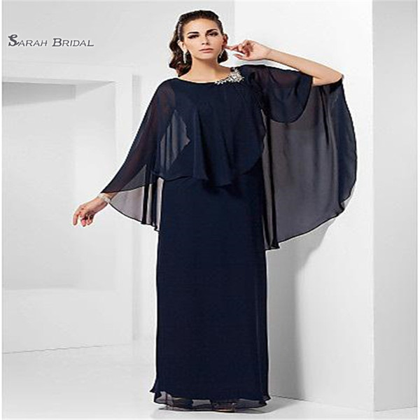 Simple and Fashion A-line Floor Length Mother Dresses Scoop Neck Chiffon Floor Length With Wrap