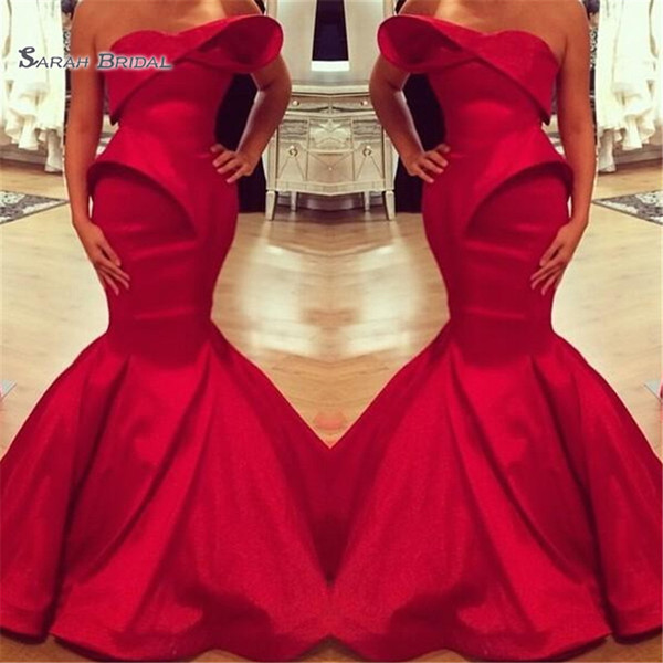 Saudi Arabian Red Sweetheart Mermaid Evening Dresses Satin Floor Length Custom Made Gown Prom Dress