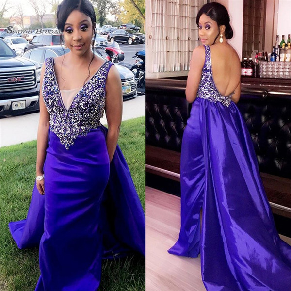 Cheap Mermaid Evening Dress V-neck and Backless Appliques Oveskirts Arabic Style Prom Dresses Hot Sales