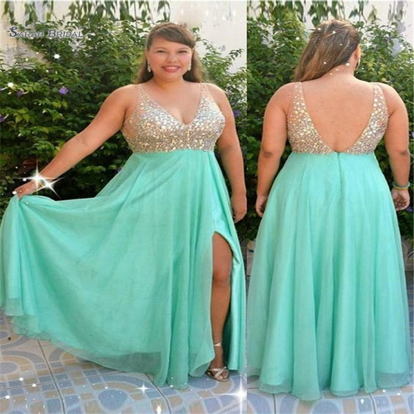 A-line Plus Size Prom Dresses Backless and V-neck Split Floor Length High-end Occasion Prom Dresses Custom Made