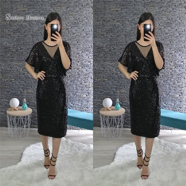 Black Sheath Sequined Prom Dresses Vestidos De Festa Cocktail Wear Hot Sales High-end Occasion Dress