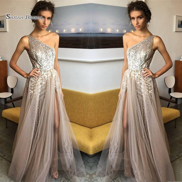 One Shoulder A-line Sequined Prom Dresses Tulle Evening Wear In Hot Sales High-end Occasion Dress