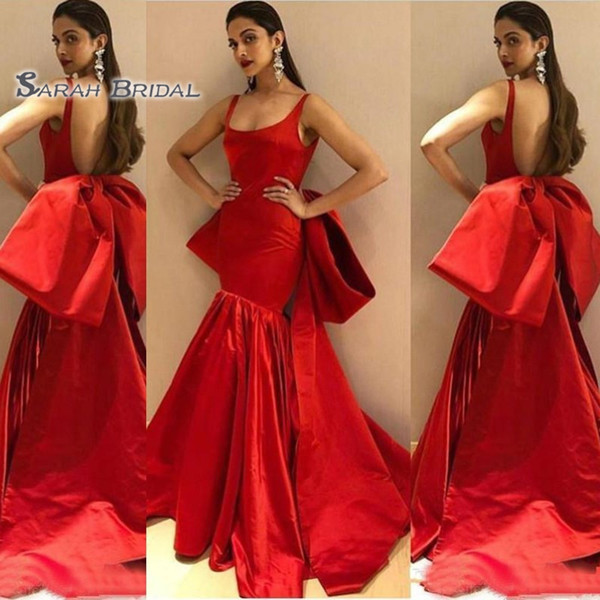 Charming Red Mermaid Evening Dresses with Bow Backless Prom Dress Party Gowns Specail Occasion Dress