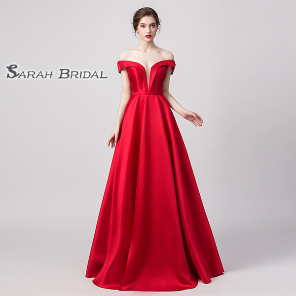 Desginer Red A Line V Neck Prom Dresses Off The Shoulder Pleated vintage In Stock High End Quality Party Dress Short Sleeves 5174