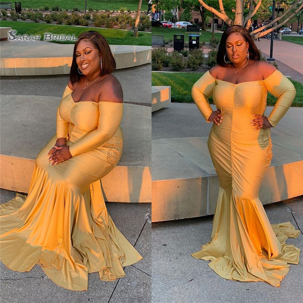 Yellow Plus Size Off Shoulder Evening Dress Mermaid Sweep Long Sleeves High-end Customed Vestidos De Novia Party Gown