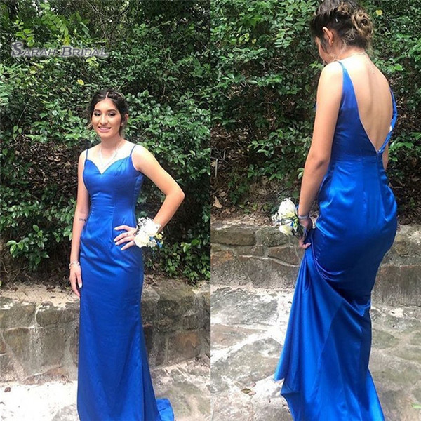 Blue Sheath Spaghetti Backless With Sweep Evening Dress High-end Customed Vestidos De Novia Party Gown