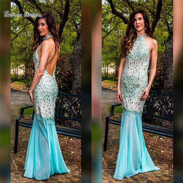 Mermaid Halter Backless Evening Dress Sleeveless Appliques Beads High-end Custom Made Vestidos De Novia Party Gown