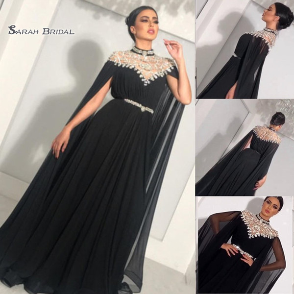 Sexy Evening Dresses High Neck Beaded A Line Sash Chiffon Sweep Train Long Sleeves Celebrity Party Prom Gown