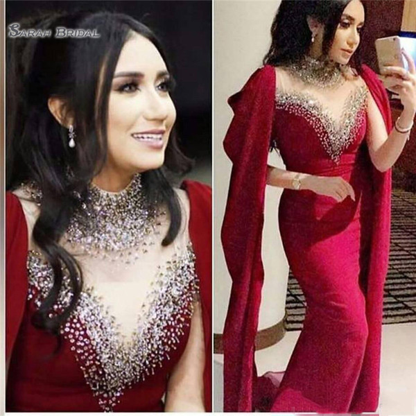 Saudi Arabic Dresses Sexy Mermaid Prom Dress Vestidos De Novia With High Neck Sweep Train Evening Gown