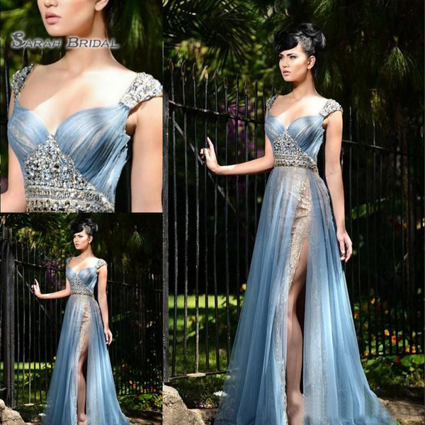 A-line Lace Side Split Evening Dresses Sweetheart With Sleeves Tulle Lace Prom Party Beauty Prom Dress