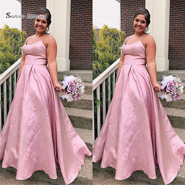 Plus Size Pink Spaghetti Aline Prom Dress Sleeveless High-end Occasion Vestidos De Novia Party Gown