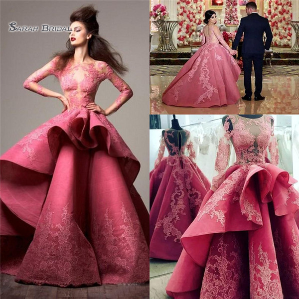 Fantasy Prom Dresses Lace Applique Zipper Long Sleeves Fromal Evening Party Gowns Custom Made Sexy Red Carpet Dress