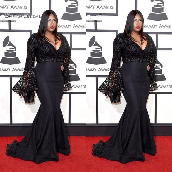 Grammy Awards Plus Size Celebrity Evening Dresses Long Sleeves Mermaid Sexy Gowns Sequins Prom Dress Vestidos De Novia