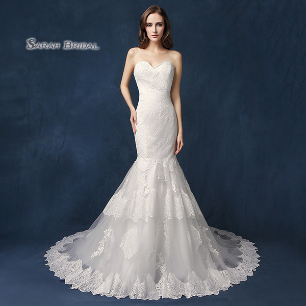 Gorgeous Elegant Milva Bridal Party Dresses Tiered Illusion Long Sleeves V Back Lace Sheath Wedding Dress SW081