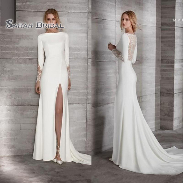 Simple Long White Sheath Bride Dress High Split Sexy Evening Wear Formal Gown High-end Wedding Boutique