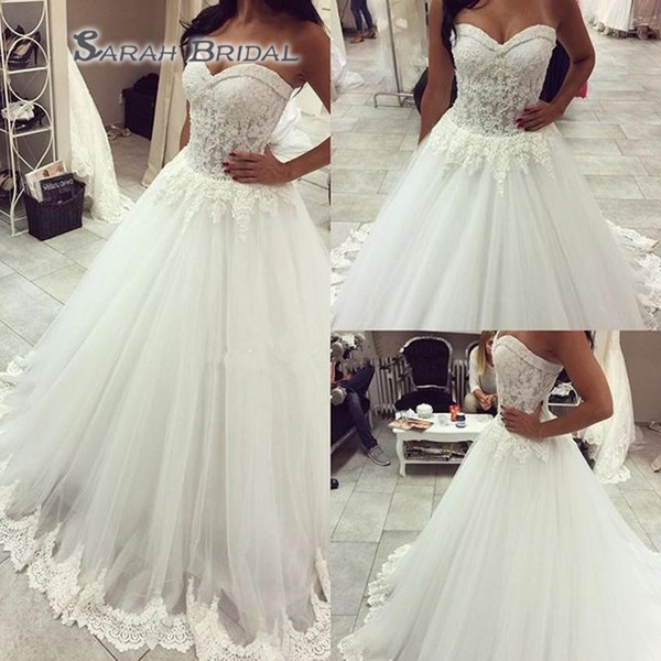 Romantic A-line Bridal Wedding Dresses Tulle Lace Appliques Princess Sweetheart Wedding Dresses Zipper Back Bridal Wedding Gowns