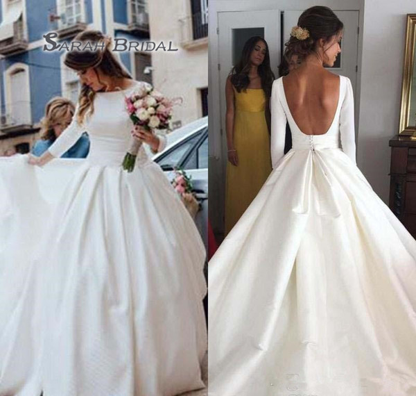 Cheap White Wedding Dress Simple Summer Beach Boho A Line Long Sleeves Backless Country Garden Bridal Gown Custom Made Plus Size