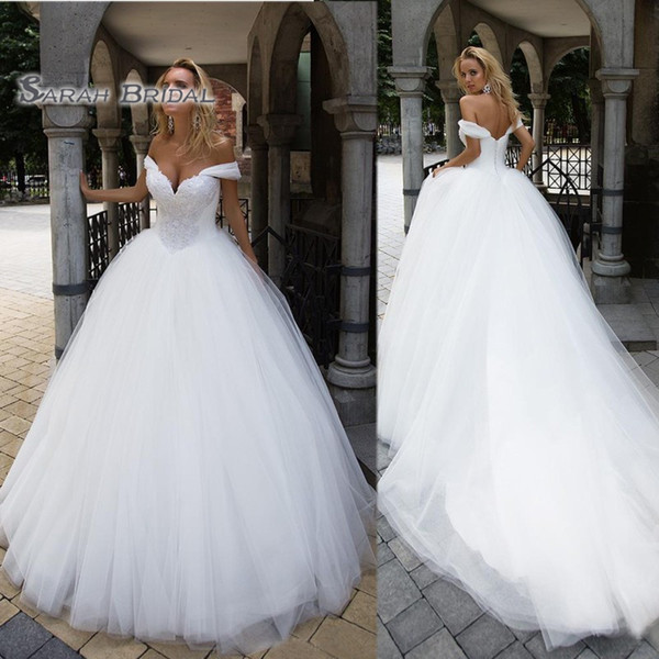 Modern White Plus Size Wedding Dresses Lace Appliques Bridal Ball Gown Bride Party Wear Beaded Off Shoulder