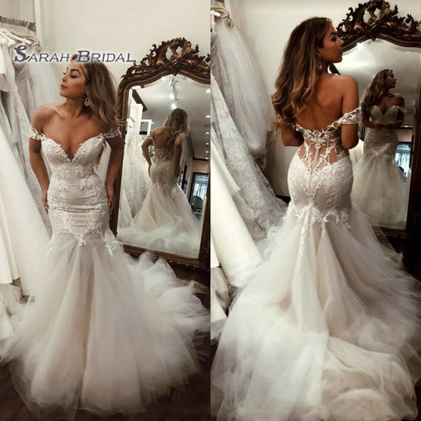 Off Shoulder vestido de novia Plus Size Trumplet Boutique Wedidng Dress Lace Backless Sexy Long Bridal Gowns