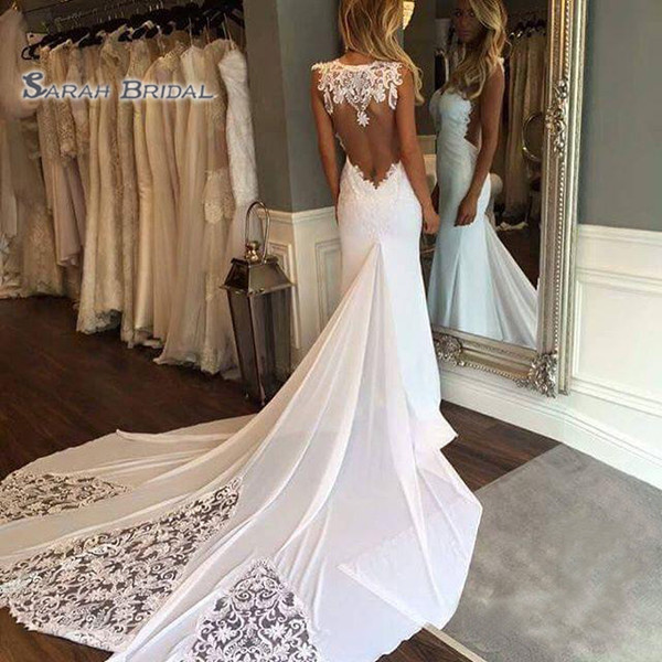 White Sexy Beach Mermaid Wedding Dresses Sleeveless Lace Backless Bridal Gowns Plus Size robes de mariée