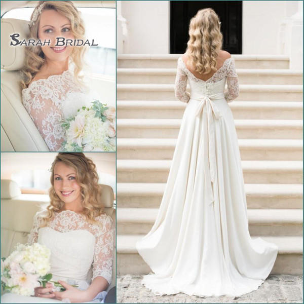 Saudi Arabia Wear Plus Size Wedding Dresses Lace Appliques Boho A Line Bridal Dress Half Sleevea Backless Bride Gowns