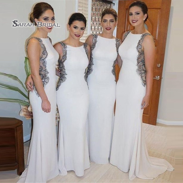 Elegant Appliques Sleeveless Jewel Mermaid Plus Size Bridesmaid Dresses Maid of Honor Sexy Wedding Guest Dress