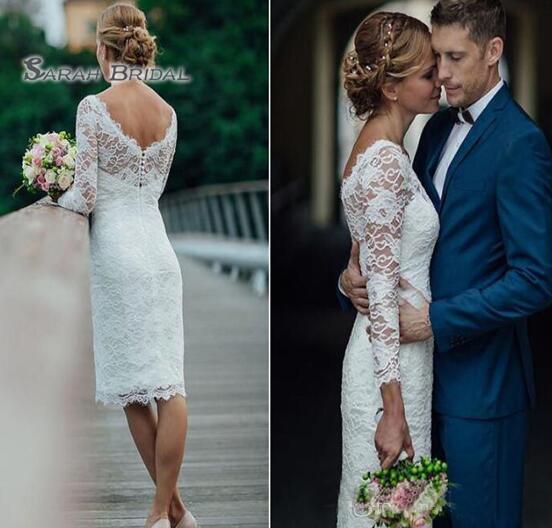 Vintage Boho Sheath Tea Length Wedding Dress Beach Sexy Long Sleeves Backless Evening Wear Formal Gown High-end Wedding Boutiques