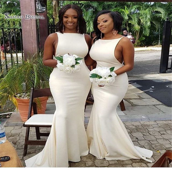 Long Mermaid Jewel Bridesmaid Dresses Simple Sweep Train Wedding Guest Gowns for Custom Made Evening Party