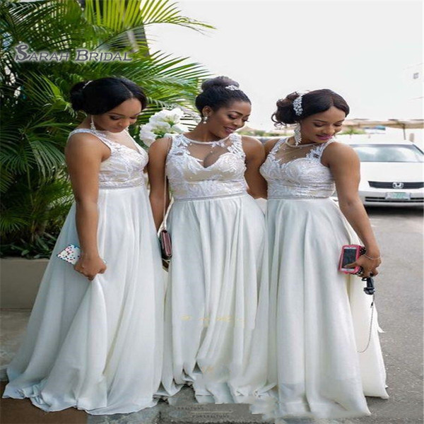 Arabic Long A Line Chiffon Bridesmaid Dresses Appliques Sheer Jewel Neckline Beach Maid of Honor Gowns Formal Wedding Guest Dress