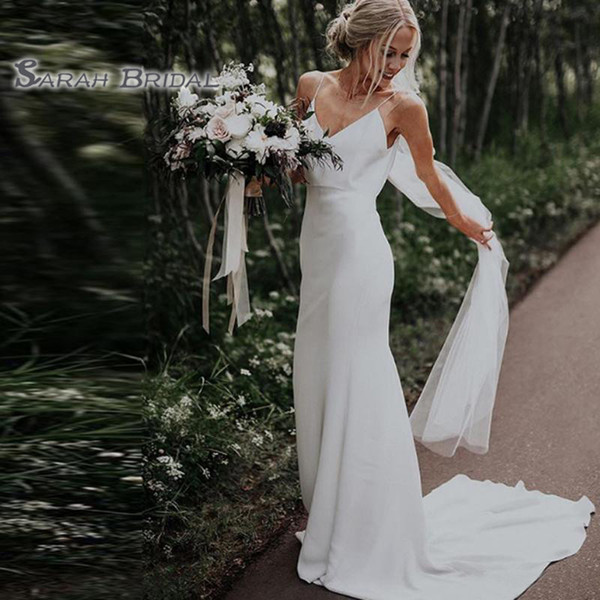 Modest White Sexy Beach Mermaid Wedding Dresses Sleeveless Backless Spaghetti Bridal Gowns Plus Size robes de mariée
