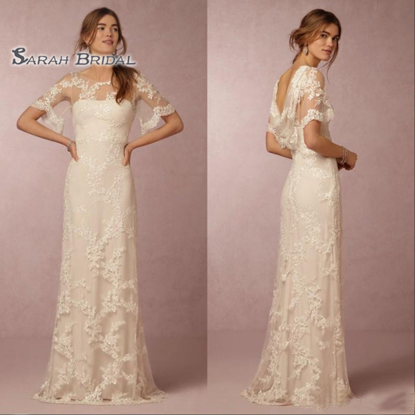 Vintage Plus Size Sheath Wedding Dresses Lace Appliques Bridal Dress Beach Bride Party Wear Half Sleeves