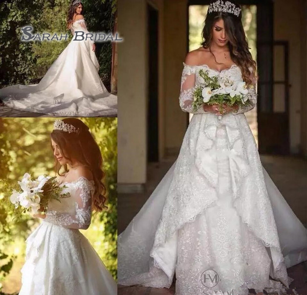 New Vestios De Novia Lace Off Shoulders A-line Wedding Dresses Amazing Garden Long Sleeves Lace Appliques Backless Long Bridal Gowns