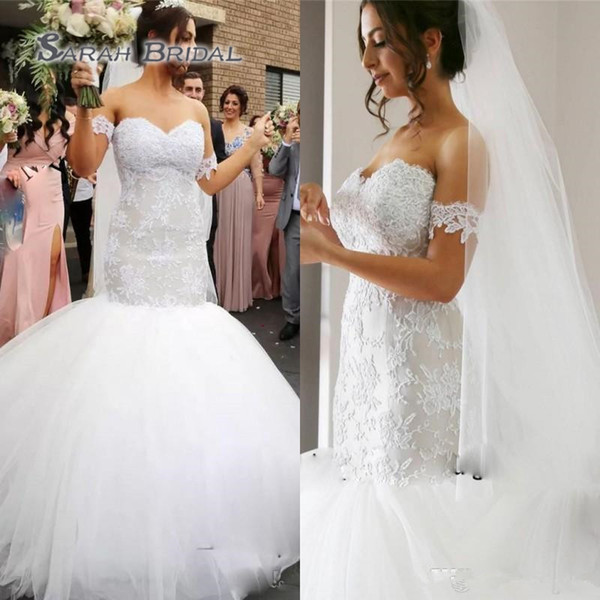 Mermaid Wedding Dresses Lace Appliques Beach Bride Dress Cheap Tulle Sexy Bridal Gowns Plus Size African Party Wear