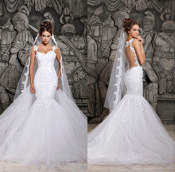 Berta Lace Wedding Dresses Sexy Illusion Back with Detachable Train Ivory Tulle Mermaid Spring Berta Bridal Gowns Custom Under $100