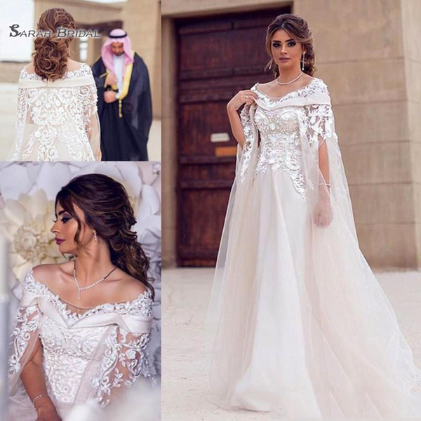 Queen Bateau Tulle A Line Long Sleeves Lace Wedding Dresses Bridal Ball Gown Vestidos De Novia