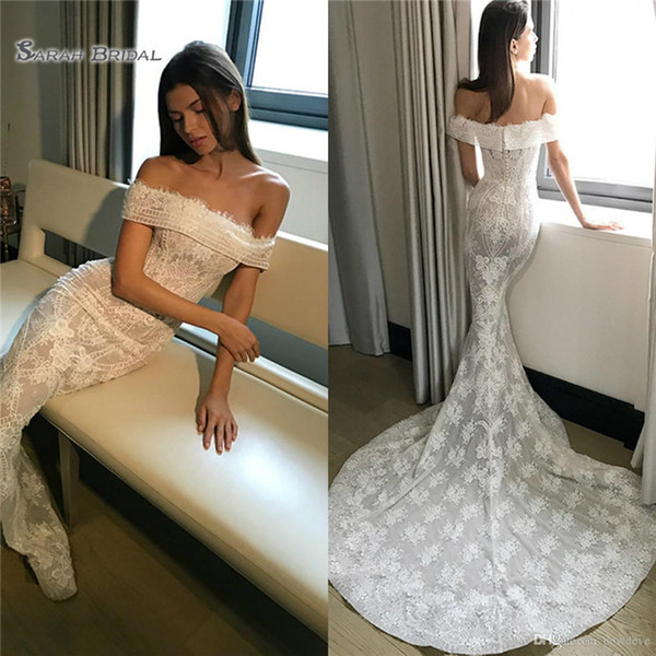 Mermaid Wedding Dresses Off Shoulder Backless Lace Bridal Gowns Sweep Train Size robe de mariee Beach Wedding Dress