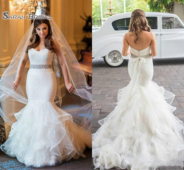 Elegant Sweetheart Mermaid Wedding Dreses With Ruffle Tulle Floor LEngth Skirt Custom MAde Lace Bridal Gown