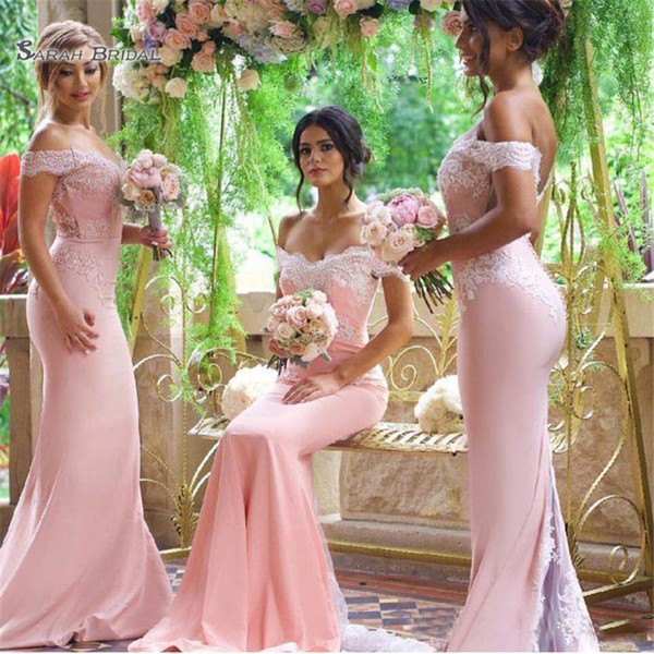 Mermaid Bridesmaid Dresses Off Shoulder Backless Lace Satin Sweep Train Wedding Guest Party Gowns Custom Made