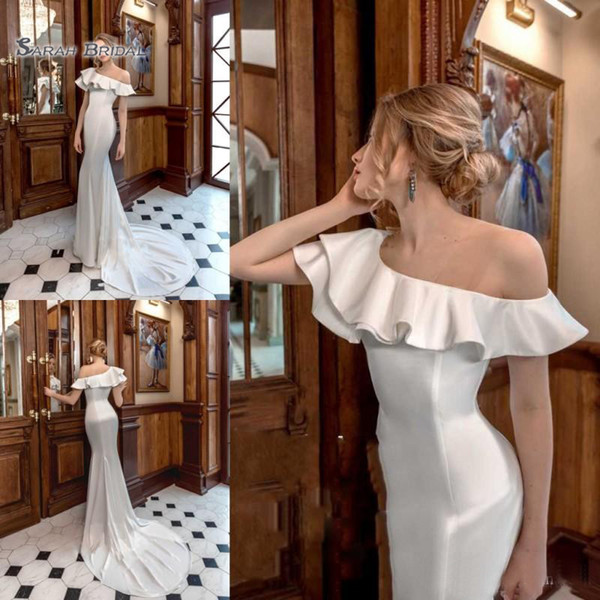 Mermaid Sexy Mermaid Wedding Dresses Ruffles Sweep Train Satin Bridal Gowns Sweep Train Wedding Dress