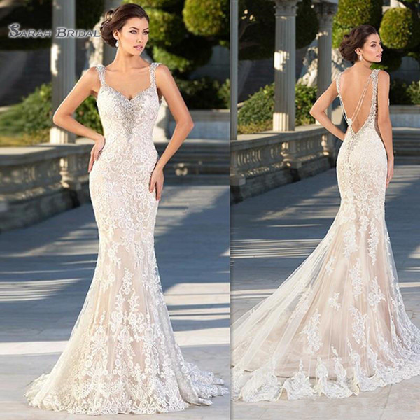 Zuhair Murad Wedding Dresses Mermaid Lace Crystal Appliques Bridal Gowns Backless Sexy Beaded Bride Party Dress