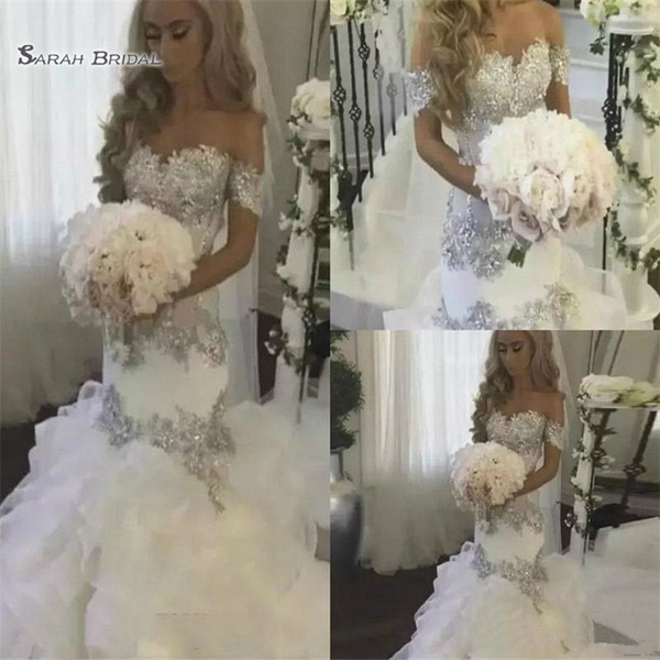 Luxury Mermaid Wedding Dresses Ruffled Off Shoulder Sweep Train Wedding Gowns Plus Size Bridal Dress