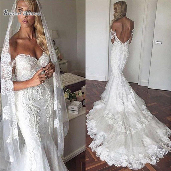 Off the Shoulder Mermaid Wedding Dresses Backless Vintage Lace with Appliques Bridal Gowns Vestido De Novia