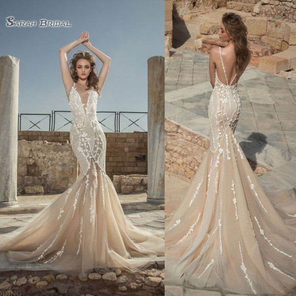 Sexy Mermaid Wedding Dresses Backless Vintage Lace Dubai Sleeveless with Appliques Bridal Party Gowns Vestido De Novia